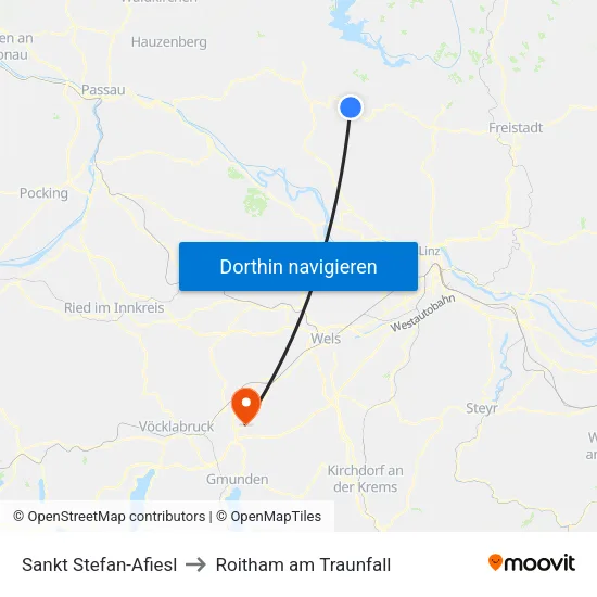 Sankt Stefan-Afiesl to Roitham am Traunfall map