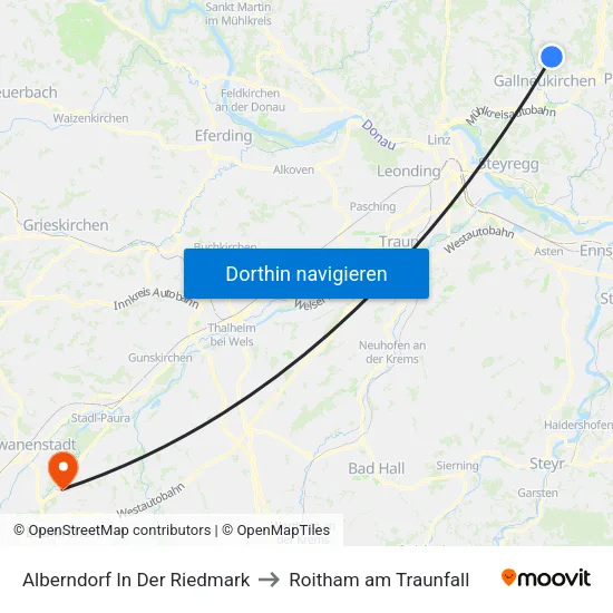 Alberndorf In Der Riedmark to Roitham am Traunfall map