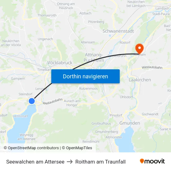Seewalchen am Attersee to Roitham am Traunfall map