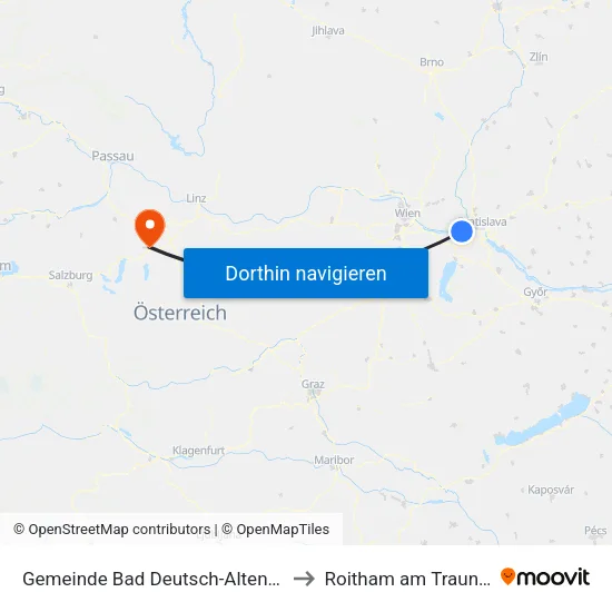 Gemeinde Bad Deutsch-Altenburg to Roitham am Traunfall map