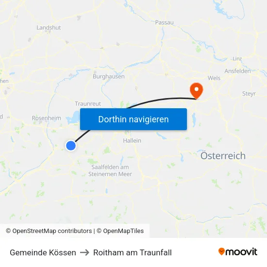 Gemeinde Kössen to Roitham am Traunfall map