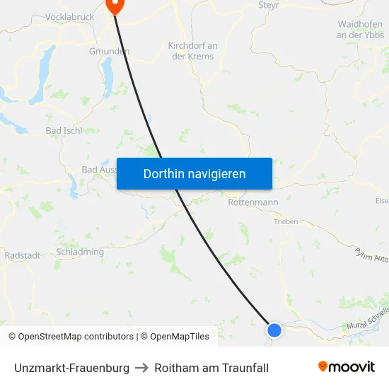 Unzmarkt-Frauenburg to Roitham am Traunfall map