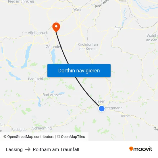 Lassing to Roitham am Traunfall map