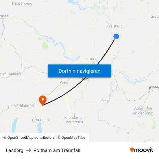 Lasberg to Roitham am Traunfall map