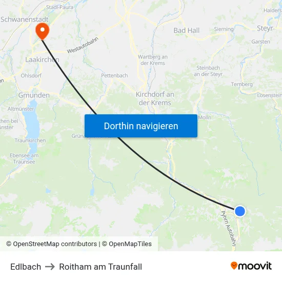 Edlbach to Roitham am Traunfall map