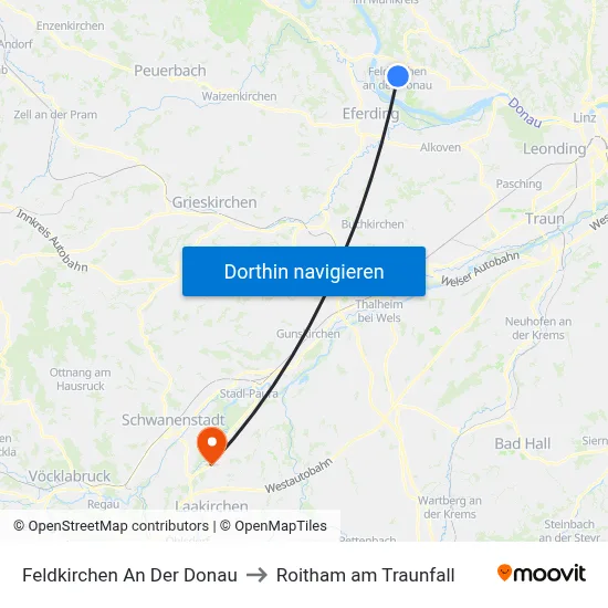 Feldkirchen An Der Donau to Roitham am Traunfall map