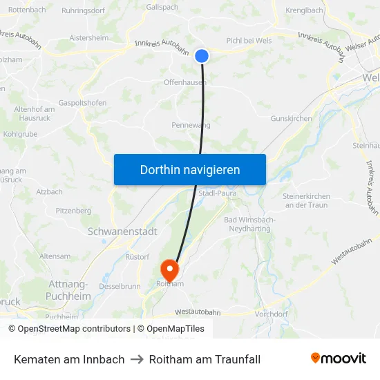 Kematen am Innbach to Roitham am Traunfall map