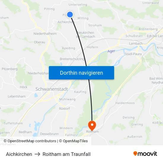 Aichkirchen to Roitham am Traunfall map