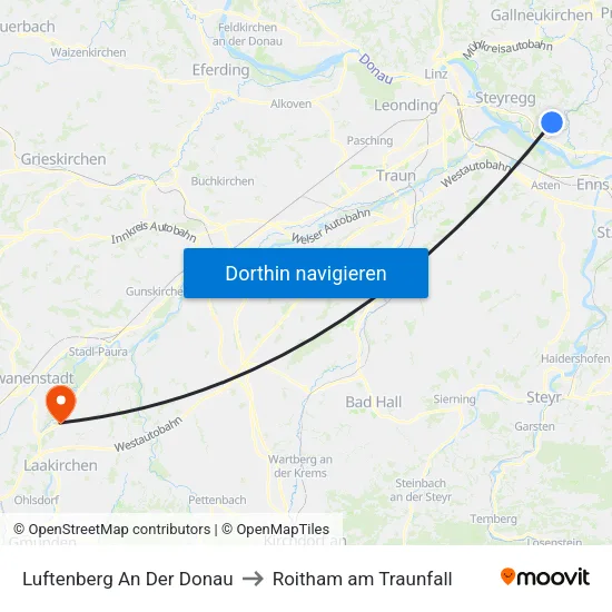 Luftenberg An Der Donau to Roitham am Traunfall map