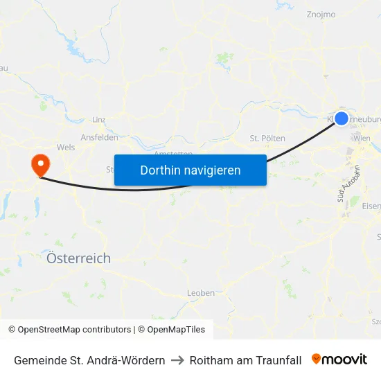 Gemeinde St. Andrä-Wördern to Roitham am Traunfall map