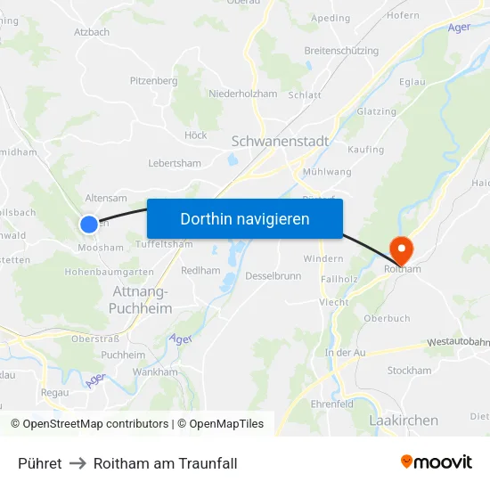 Pühret to Roitham am Traunfall map