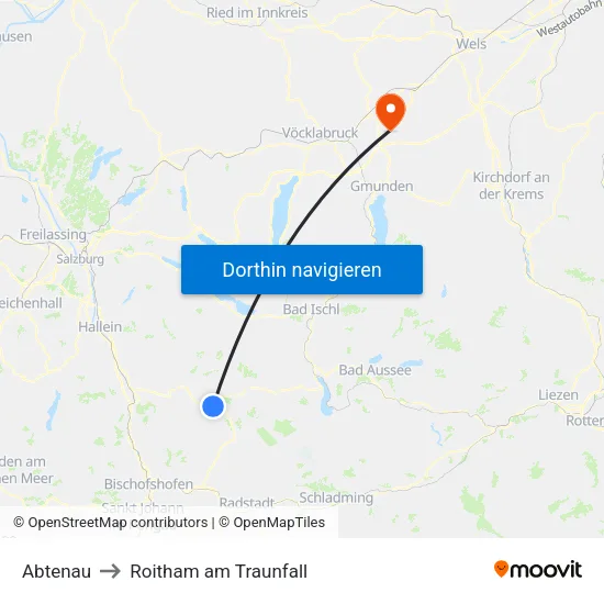 Abtenau to Roitham am Traunfall map