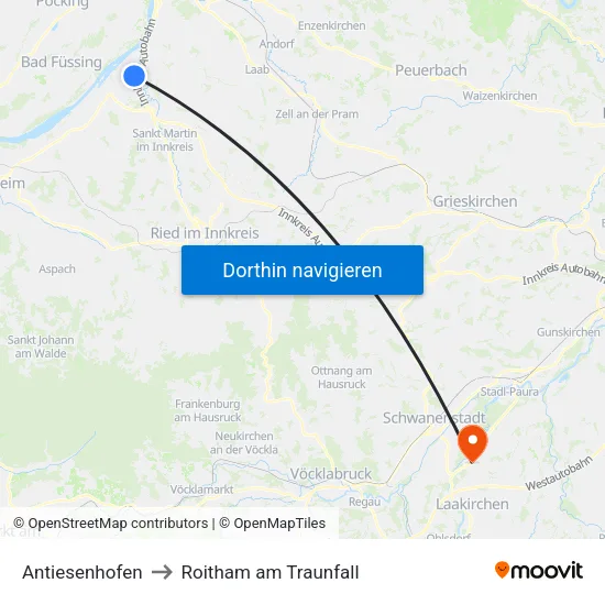Antiesenhofen to Roitham am Traunfall map