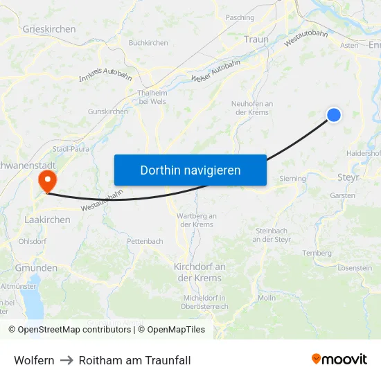 Wolfern to Roitham am Traunfall map