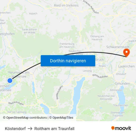 Köstendorf to Roitham am Traunfall map
