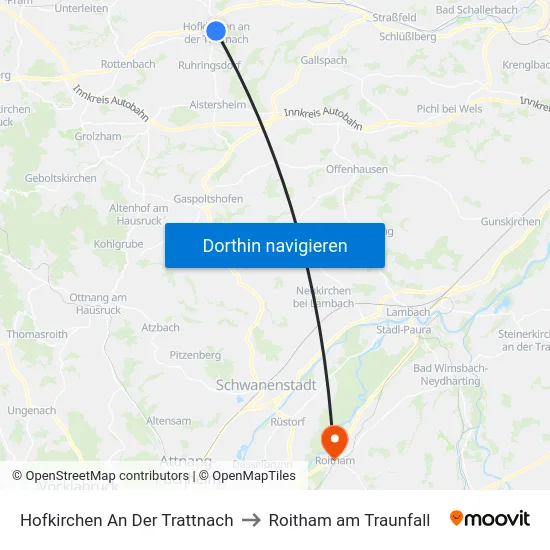 Hofkirchen An Der Trattnach to Roitham am Traunfall map