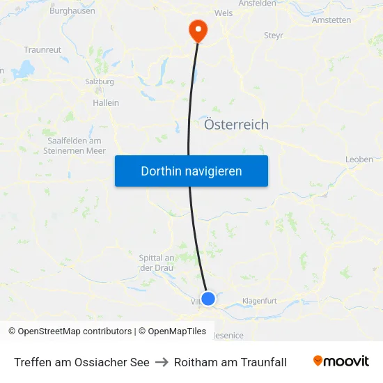 Treffen am Ossiacher See to Roitham am Traunfall map