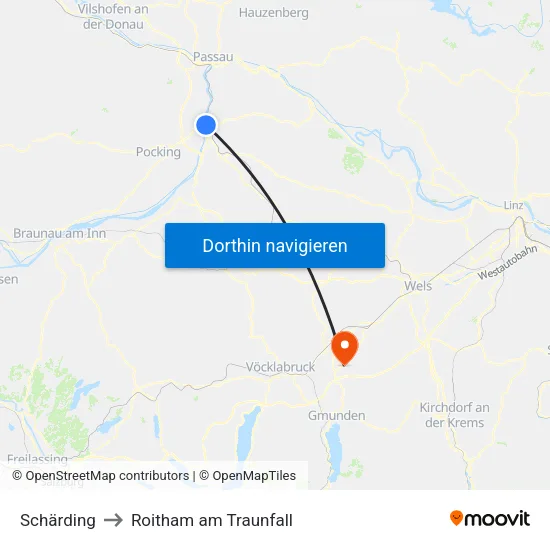 Schärding to Roitham am Traunfall map