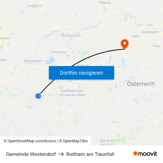 Gemeinde Westendorf to Roitham am Traunfall map