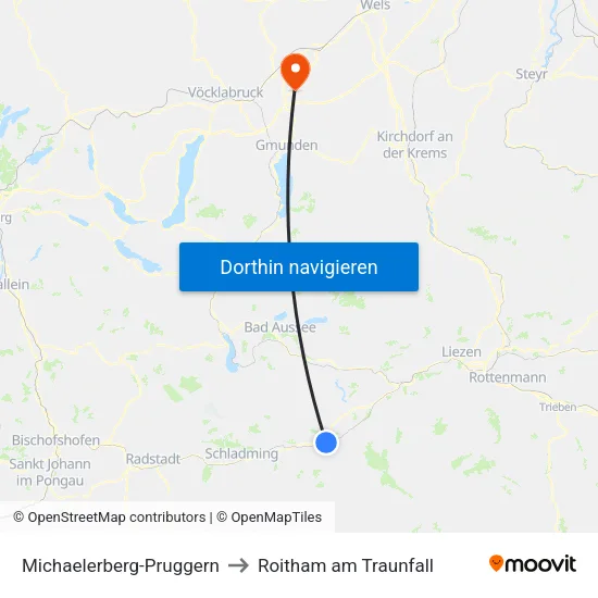 Michaelerberg-Pruggern to Roitham am Traunfall map