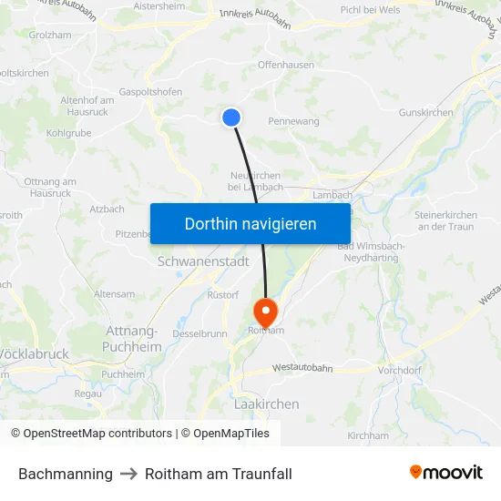 Bachmanning to Roitham am Traunfall map