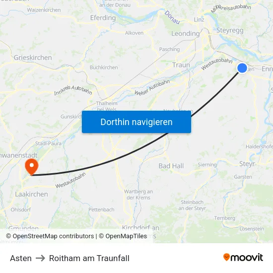 Asten to Roitham am Traunfall map
