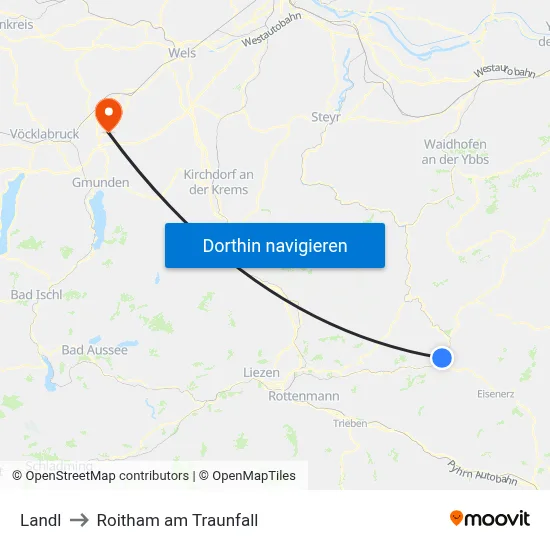 Landl to Roitham am Traunfall map