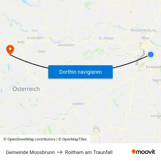 Gemeinde Moosbrunn to Roitham am Traunfall map