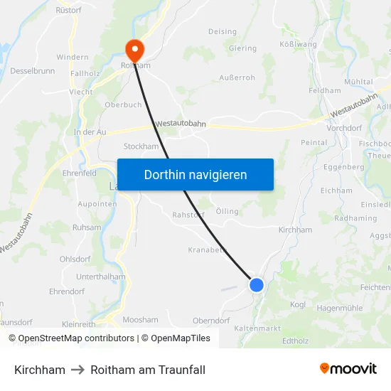 Kirchham to Roitham am Traunfall map