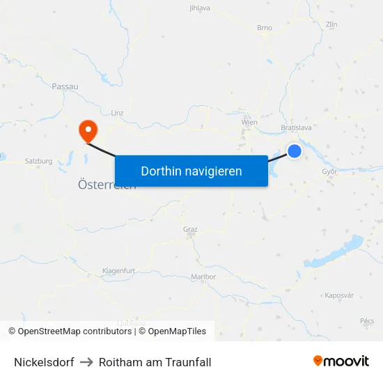 Nickelsdorf to Roitham am Traunfall map
