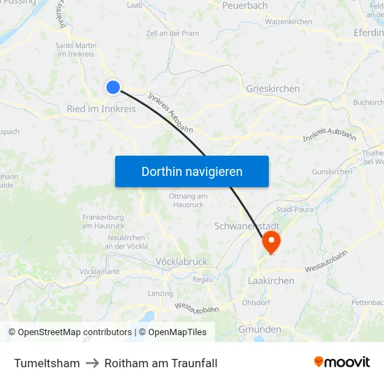 Tumeltsham to Roitham am Traunfall map