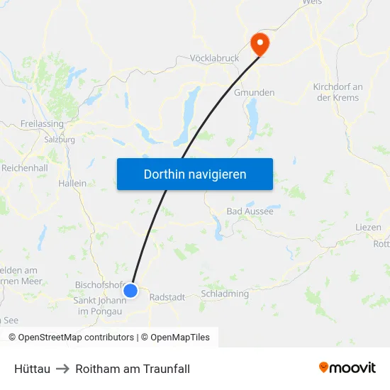 Hüttau to Roitham am Traunfall map