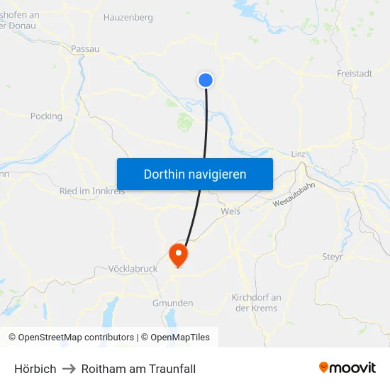 Hörbich to Roitham am Traunfall map