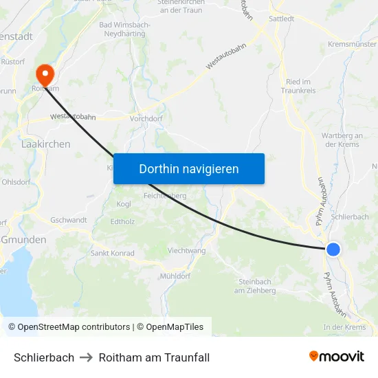Schlierbach to Roitham am Traunfall map