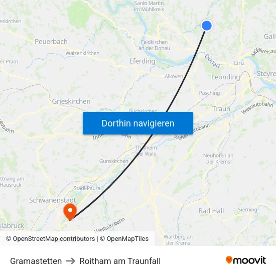 Gramastetten to Roitham am Traunfall map
