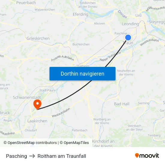 Pasching to Roitham am Traunfall map