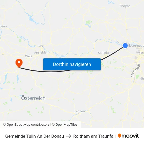 Gemeinde Tulln An Der Donau to Roitham am Traunfall map