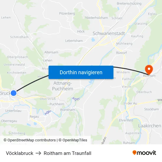 Vöcklabruck to Roitham am Traunfall map