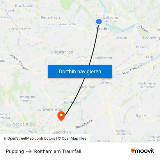 Pupping to Roitham am Traunfall map
