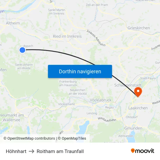 Höhnhart to Roitham am Traunfall map