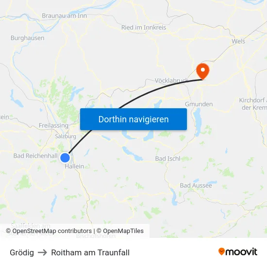 Grödig to Roitham am Traunfall map