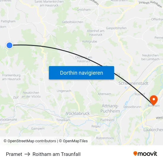 Pramet to Roitham am Traunfall map