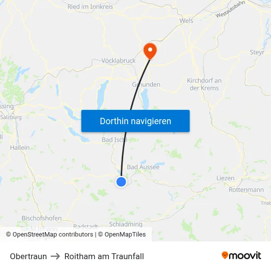 Obertraun to Roitham am Traunfall map