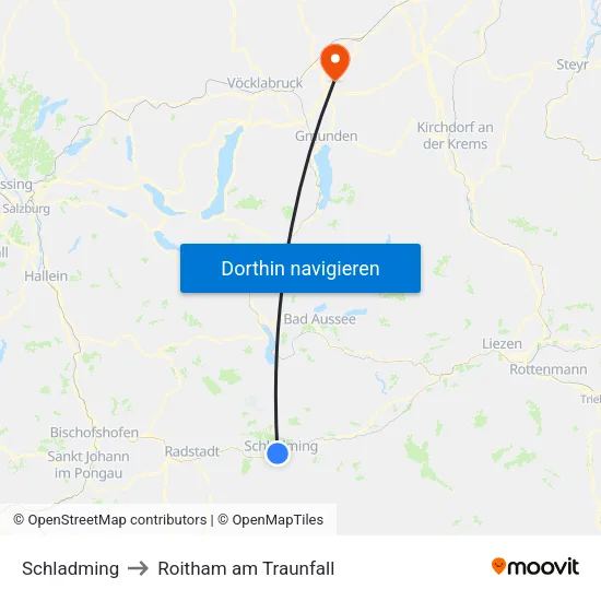 Schladming to Roitham am Traunfall map