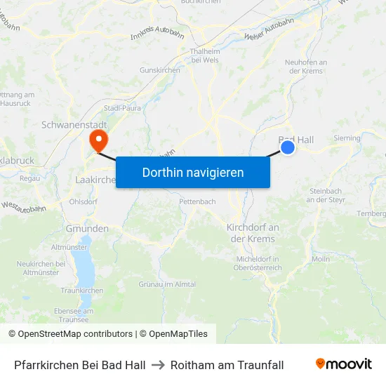 Pfarrkirchen Bei Bad Hall to Roitham am Traunfall map