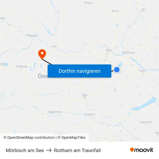 Mörbisch am See to Roitham am Traunfall map
