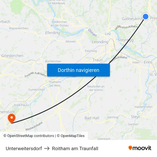Unterweitersdorf to Roitham am Traunfall map