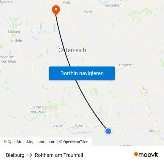 Bleiburg to Roitham am Traunfall map