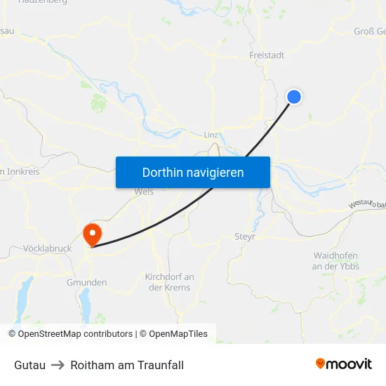 Gutau to Roitham am Traunfall map