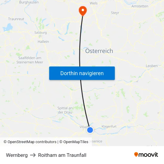 Wernberg to Roitham am Traunfall map